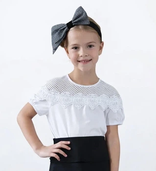 Блузка для девочки с коротким рукавом SLY 125/S/19 белый 140