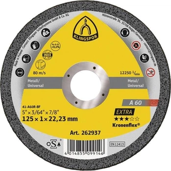 Круг відрізний по металу 125х1,0х22,2 мм Kronenflex; A60 EXTRA; INOX; 12200 об/хв; сталь, н/ж сталь (262937)
