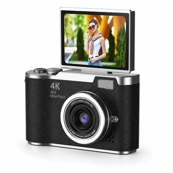Цифровая камера LK-007 4K 48 МП с поворотным экраном 2.4" автофокусом 8× зумом и LED-вспышкой Черный