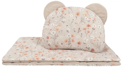 Komplet do wózka Sensillo Velvet Bloom Poduszka 28 x 36 cm + Kocyk 56 x 76 cm Beżowy (5903076324863)