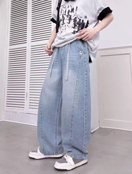 Джинсы YZTH для мальчика подростка широкие baggy свободного кроя, Голубой 170-176