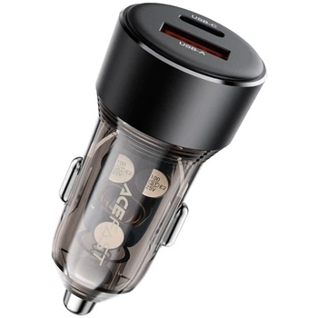 Автомобільний зарядний ACEFAST B12 (USB/Type-C 3A/60W) універсальний автомобільний зарядний пристрій для телефонів планшеїв Чорний