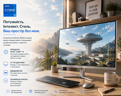 Моноблок 27" Medion (Lenovo Group) Akoya E27401 | Intel Core i5-1035G1 | IPS (1920x1080) FullHD | RAM 16 ГБ | SSD 256 ГБ | Intel UHD Graphics | Wi-Fi 5 | Bluetooth 5.0 | Тонкий корпус | Win11 (5175) - Уцінка