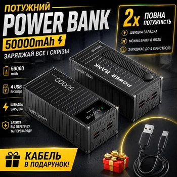 Powerbank Павербанк повербанк 50000 mAh с быстрой зарядкой |3USB/Type-C, QC 33W+PD20W