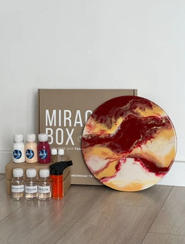 Fluid art box у кольорах знаку зодіаку Лев з епоксидною смолою, 48 см круг