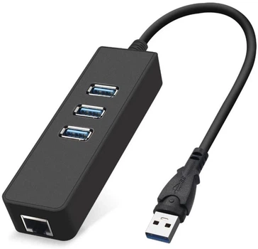 Адаптер Dynamode USB 3.0 Type-A – RJ45 Gigabit Lan, 3*USB 3.0-порта, Win7/8/10, Mac OS X, черный (USB3.0-Type-A-RJ45-HUB3)