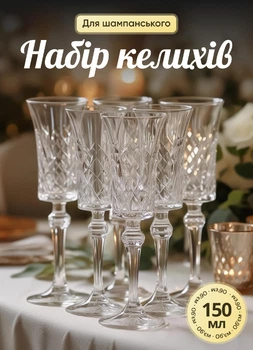 Набір келихів для шампанського 6 штук TS Kitchen скляні келихи для ігристого 150 мл Прозорий