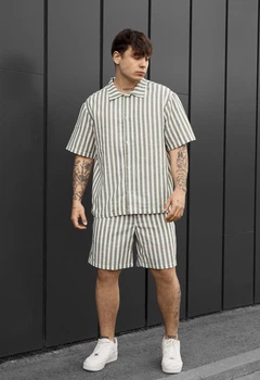 Літній Комплект Чоловічий Стаф В Смужку Сорочка Шорти Staff May White & Olive XS (389663)
