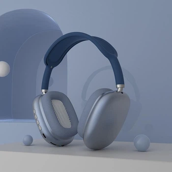 Беспроводные наушники Macaron P9 Max Bluetooth с микрофоном синие