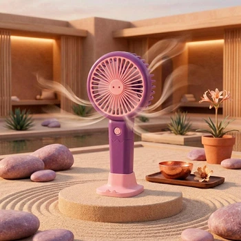 Портативный ручной вентилятор аккумуляторный Light and Handy Fan с подставкой для телефона Фиолетово-розовый (1011152-Other-2)