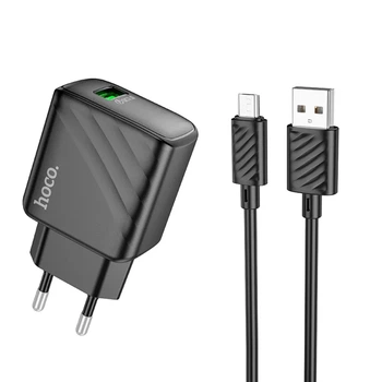 Мережевий зарядний пристрій Hoco CS21A 18W, USB-A, QC3.0, комплект з кабелем Micro-USB 1 м, швидка зарядка, чорний