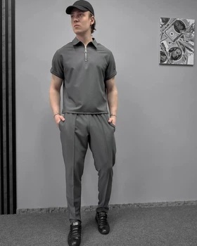 Чоловічий літній костюм (поло на блискавці та штани) Daily Suit XL Графіт (RM0256)