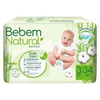 Підгузки Bebem Natural 3 midi 4-9 кг 34 шт (8690536806010)