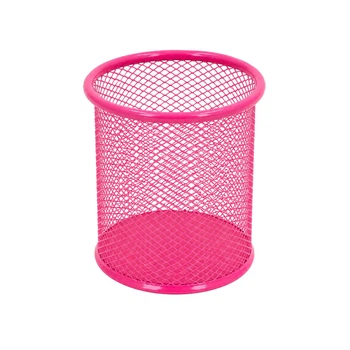 Склянка для ручок Leader 562001-Pink металева, кругла, 9,5х7,5см.