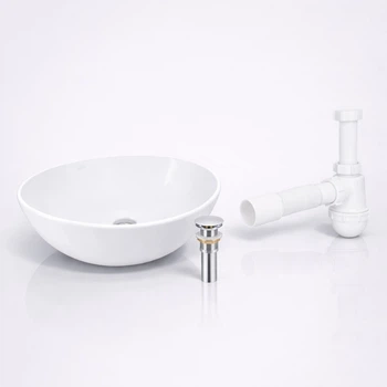 Комплект для ванной Qtap Dove 415x340 мм White с накладной овальной раковиной, донным клапаном PU02 и сифоном (47308)