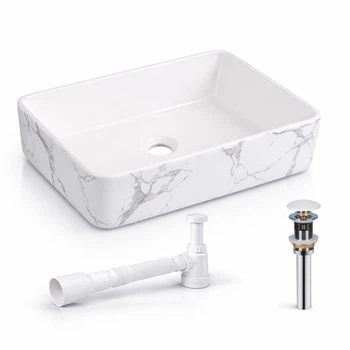 Раковина накладная Qtap Tern Marble 480x370x135 мм с донным клапаном и сифоном (48179)