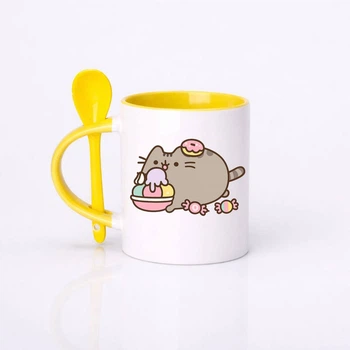 Чашка керамическая с ложкой глянцевая Pusheen Пушин 330 мл (ПУ031392)