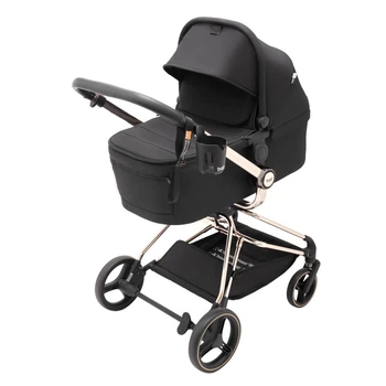 Коляска 2 в 1 Bair Moon Gold Edition MG-01 чорна універсальна дитяча коляска з люлькою та прогулянковим блоком, гелеві колеса
