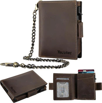 Гаманець картхолдер Slim Wallet з RFID-захистом та висувним механізмом натуральна шкіра колір кава