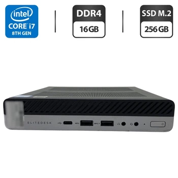 Неттоп HP EliteDesk 800 Desktop Mini G4 USFF / Intel Core i7-8700T (6 (12) ядер по 2.4 - 4.0 GHz) / 16 GB DDR4 / 256 GB SSD M.2 / Intel UHD Graphics 630 / Блок питания б/у