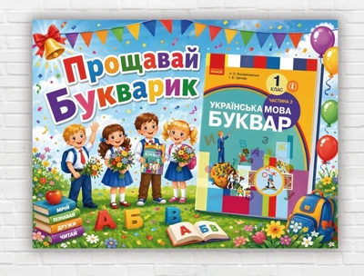 Паперовий плакат "Прощавай, букварику" на свято Букваря. День Букваря, розмір - 150х200 см