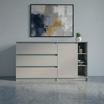 Комод на 3 ящика с боковыми полками, Серый светлый, 140,2х40х77,4см