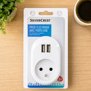 Адаптер мережевий Розетка + 2 USB білий Silver Crest