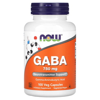 Гамма-аміномасляна кислота NOW Foods "GABA" нейромедіатор гамк, 750 мг (100 рослинних капсул)