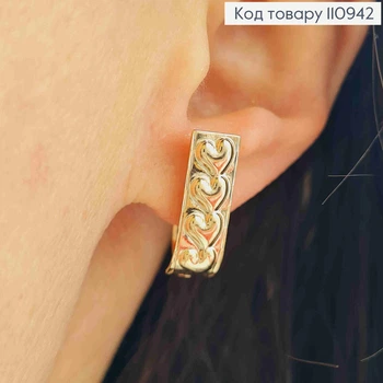 Серьги с тиснением "Сердца", длина 2см, английская застежка, Xuping 18К