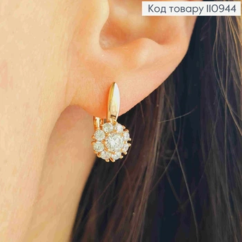 Сережки "Квітковий Блиск" з Блискучими камінцями, довжина 1,6см, англійська застібка, Xuping 18К