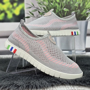 Мокасины женские Ok Shoes серые с розовым текстильные сетка 41р (26 см) 8461