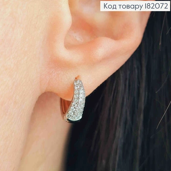 Сережки родовані кільця "РОМБИ" прикрашені Блискучими камінцями, довжина 1,2см, XUPING