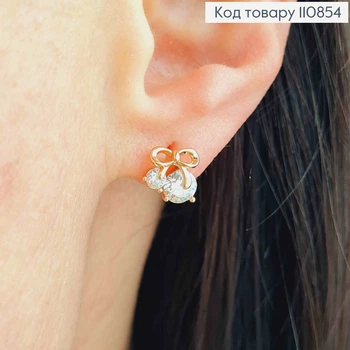 Серьги гвозди "Черешеньки" с Блестящими камешками, 0,8см, Xuping 18К
