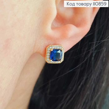 Сережки гвіздки з квадратним Синім каменем, 0,9см, Xuping 18К