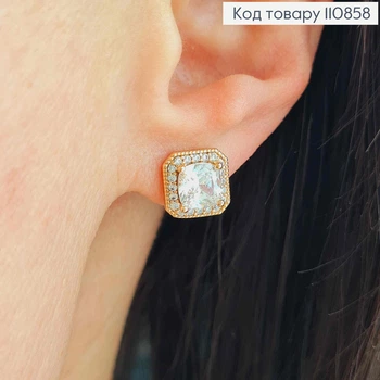 Сережки гвіздки з квадратним Блискучим каменем, 0,9см, Xuping 18К