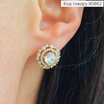 Серьги гвозди с Блестящим камнем в оправе из камней, 1,3см, Xuping 18К