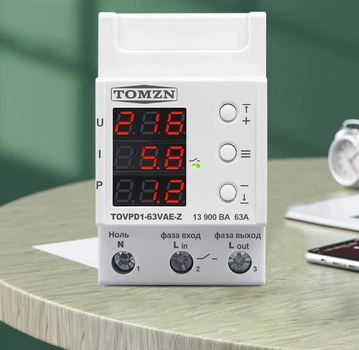 Реле напряжения TOMZN 1P+N AC230V 63A с термозащитой