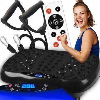 Фітнес вібраційна платформа Renew Force Vibro Slim для схуднення, антицелюлітний вібромасажер для тіла з еспандерами, 120 рівнів, до 150 кг, Чорна