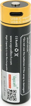 Аккумулятор 21700 Li-Ion Vapcell P2160B, 6000mAh, 10A, 3.6V (2.5-4.2V), USB Type-C (YT43608)