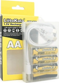 Аккумулятор LiitoKala USB-T36 1.5V/AA 1.5V AA 2400mAh/3600mWh, Li-ion Rechargeable Battery, Type-C, Charging current: 300mAh, 4 шт (YT44353)