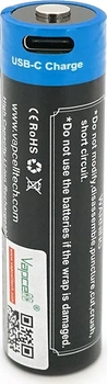 Аккумулятор 18650 Li-Ion Vapcell P1840A, 4000mAh, 10A, 3.6V (2.5-4.2V), USB Type-C (YT43609)