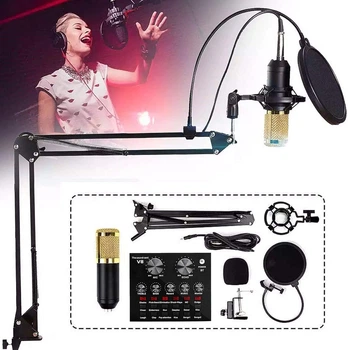 Конденсаторный микрофон Music M-800 студийный с поп фильтром стойкой и ветрозащитой
