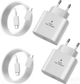 Набор скоростных зарядных устройств USB-C 25W (2 шт), Super Fast Charging адаптеры с кабелями 1.5м для Samsung и iPhone