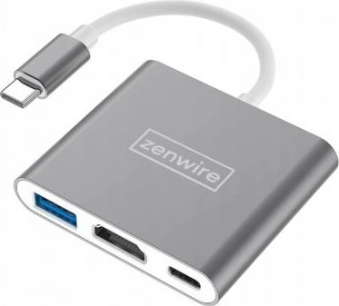 USB-хаб Zenwire Adapter BYL-2008N 3w1 USB-C 3.1 HDMI 4K MHL Power Delivery 100W do MacBook Grey (5CFB-4386C)
