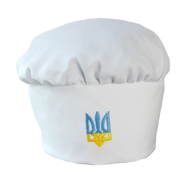 Шапка кухарська з вишивкою "Герб" біла