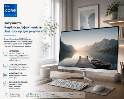 Моноблок 23.8" Medion (Lenovo Group) Akoya E23405 | Intel Core i5-1155G7 | IPS (1920x1080) FullHD | RAM 8 ГБ | SSD 512 ГБ | Intel Iris Xe Graphics Graphics | Wi-Fi 5 | Bluetooth 5.0 | Тонкий корпус | Win11 (5197) - Уценка