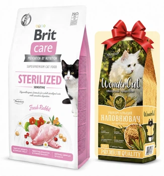 Сухий корм з кроликом Brit Care Sterilized Sensitive Бріт Каре для стерилізованих котів з чутливим травленням 2 кг + наповнювач в подарунок (8595602540761)