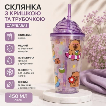 Склянка з кришкою та трубочкою "Capybaras" 450мл R40033