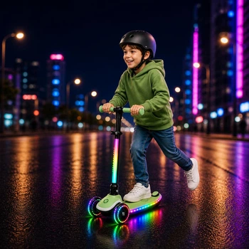 Самокат трехколесный "Kick`n`roll" X2P складной с подсветкой Зеленый (i7-195001)