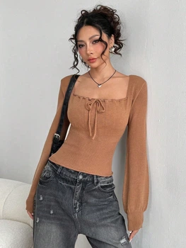 В'язаний топ Shein sz2410227675651512 S коричневий (100010043)